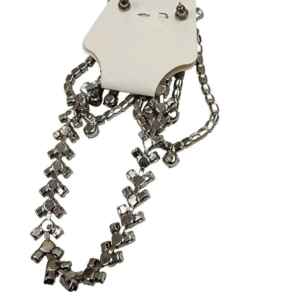 Vintage NWT 60s-70s Clear Rhinestone Necklace Bracelet Earrings Set Silver Tone - Picture 3 of 6
